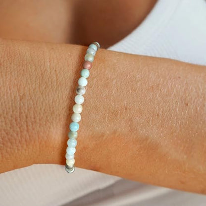 Crystal Beaded Bracelets for Women 4mm Clear Quartz Bead Handmade Gemstone Stretch Elastic Bracelet Natural Stone Crystal Healing Reiki Spiritual Jewelry Gifts - color: Amazonite, size: 4mm