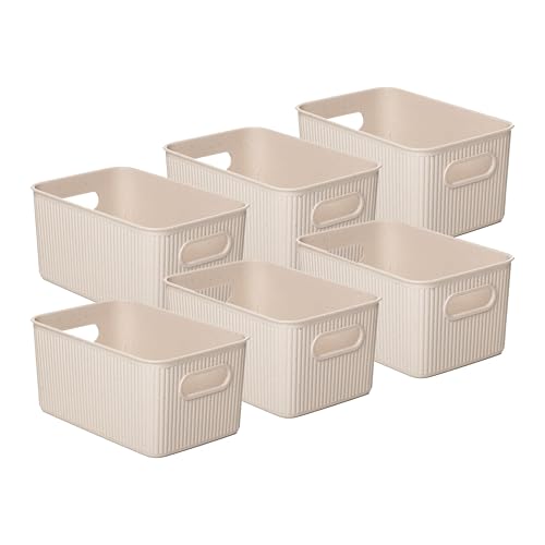 Superio Ribbed Collection - Decorative Plastic Basket Open Home Storage Bins Organizer, Eco (Parent) Container Boxes for Organizing Closet Storage Bins for Shelves (Bin - Medium (5 Liter)- 6 Pack) - color: Eco-Friendly, size: 5 Liter (6 Pack)