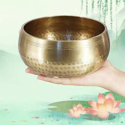 Fay Bless Tibetan Singing Bowl Set - Easy To Play for Beginners - Authentic Handcrafted Mindfulness Meditation Holistic Sound (Gold-20cm/8in) - color: Gold-20cm/8in