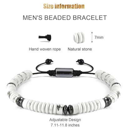 VIBILIA Healing Crystal Bracelets Beaded Bracelets for Men Women Natural Stone Adjustable Bracelets Unique Gifts for Father Son Grandfather Brother Friend - color: Howlite