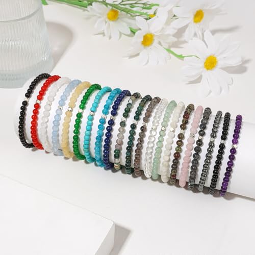 Raicegs 4 6 8MM Beaded Bracelets Healing Crystal Bracelet for Women Men Natural Stone Handmade Stretch Bracelet Reiki Spiritual Jewelry - color: Indian Agate, size: 4mm