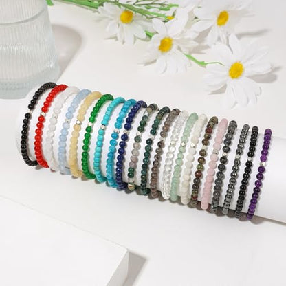 Raicegs 4 6 8MM Beaded Bracelets Healing Crystal Bracelet for Women Men Natural Stone Handmade Stretch Bracelet Reiki Spiritual Jewelry - color: Indian Agate, size: 4mm