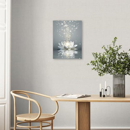 Ypxzzj Framed White Lotus Flower Wall Art for Living Room, Zen Canvas Wall Art for Yoga Bedroom,Meditation Spiritual Wall Decor Print for Bathroom Study Room Ready to Hang (12''x16'') - size: 16"L x 12"W