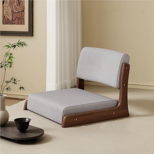 Wood Floor Meditation Chair Low Stool with Backrest Cotton Linen Cushion Ergonomic Leisure Chair for Tea Room Home Practical(Gray Brown) - color: Gray Brown