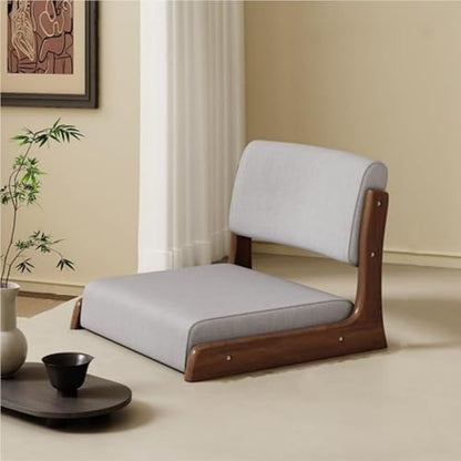Wood Floor Meditation Chair Low Stool with Backrest Cotton Linen Cushion Ergonomic Leisure Chair for Tea Room Home Solid Construction(Gray Brown) - color: Gray Brown