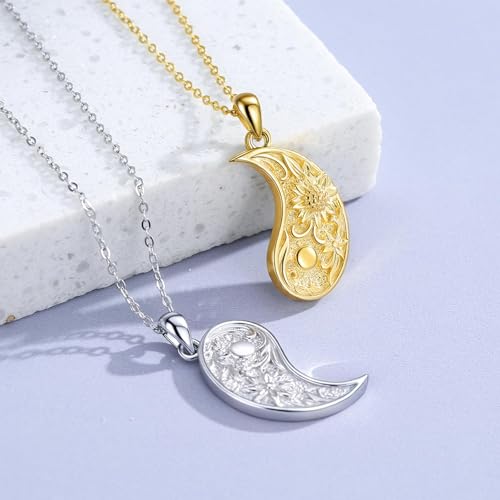 Yin Yang Necklaces for Women Men 925 Sterling Silver Pendant Necklace Yin Yang Jewelry for Women Men Couples - style: Flower