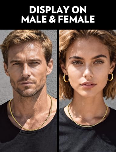 Bandmax Solid 1.5mm/2mm/3mm/6mm Rope Chains for Men Women 14K Gold Plated/Black Plated Stainless Steel Twist Chain 16-30 Inches, with Gift Box - color: 08 3MM Gold Plated