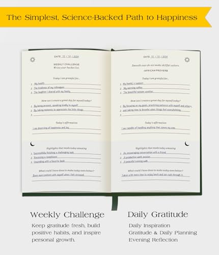 The Original Gratitude Journal with Inspiring Prompts & Quotes for Mindfulness, Reflection & Personal Growth - Daily Wellness Journal for Men & Women - Luxurious Earth Green Cover - color: Earth Green