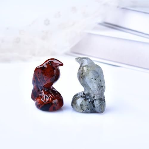 Moonstone Crystal Raven 2" Natural Crystal Handmade Sculpture Lucky Guardian Pocket Statue Healing Stone Animal Statue Office Home Decor Gift - color: Moonstone