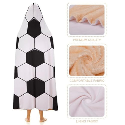 Soccer Ball White and Black Large Size Comfortable Hooded Blanket, Warm Blanket 60"x80" - color: Soccer Ball White and Black, size: 60"x80"