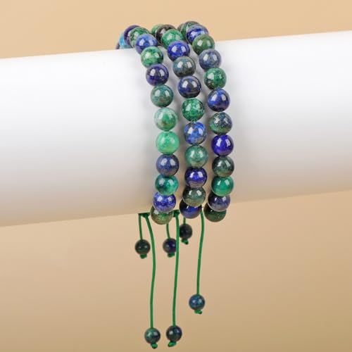 AD Beads Unisex 8mm Gemstone Bracelets Healing Macrame Adjustable 7-9 Inches || wear this healing natural gemstone bracelet help to erase your pain and fear || recover your energy||| - color: Lazuli Chrysocolla