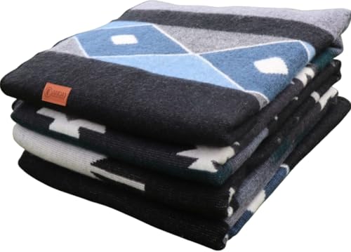 Alpaca Wool Blanket, Throw Size 78 x 47, Reversible 2 in 1, Thick and Ultra Soft, Hypoallergenic, Non-Itchy, Handmade in Ecuador. Premium Alpaca Wool Thtow Blanket for Cozy Comfort. Blue and Grey. - color: Chimborazo Blue and Grey, size: Throw (47" x 78")