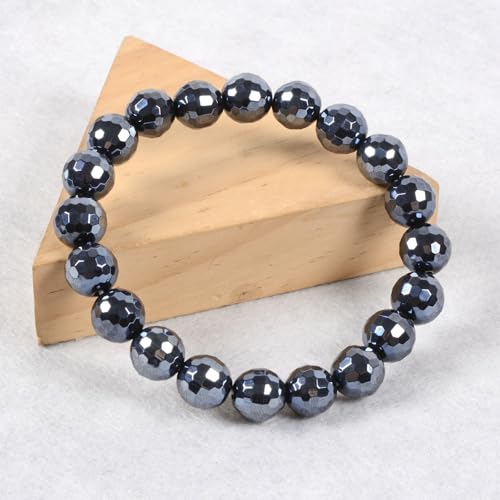 Justinstones Gemstone Crystals Chakra Beads Bracelet Crystal Healing 10mm Round Stretchable Bracelet for Her Gift - color: Faceted Electroplate Black Agate
