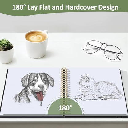 Forvencer 2 Pack Blank Spiral Notebook, 8"x 5.6"Hardcover Sketch Book, 100GSM Thick Paper, Art Sketchbook for Women & Adult, 100 pages / 50 Sheets Drawing Book Journal for School Office Drawing, Green - color: Green