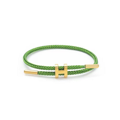 OSIRIDEH2 Bracelet with Adjustable Design Polished H Shape Buckle, Bracelets for Women, 18k Gold-plated Buckle Design Titanium Steel Wire Rope Women's Gift Jewelry - color: green gold