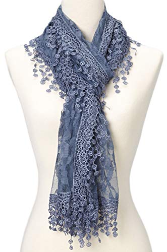 Cindy and Wendy Lightweight Soft Leaf Lace Fringes Scarf Bridal Veils shawl for Women - color: Navy