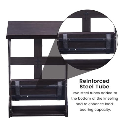 Foldable Prayer Kneeler, Wooden Prayer Bench with Cushion Pad, Rounded Corner Bookend, Reinforced Steel Tube Base and Customizable Cross Decoration, (Dark Brown)