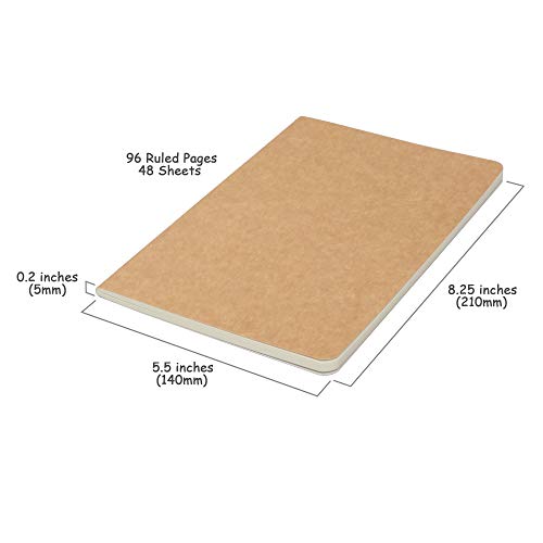 TWONE 3 Pack Travel Journal Notebook for Travelers or School - Kraft Brown Soft Cover - 5.5” x 8.25” - 96 Ruled Pages/48 Sheets - style: Ruled