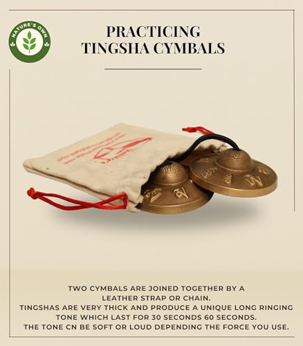 Tibetan Tingsha Cymbals Meditation Chime Bells, 6.3 cm with Tibetan Cloth Bag, Embossed Om Mani Padme Hum Symbols, Traditional Percussion Instrument for Meditation, Yoga, and Sound Healing - color: OM Mane Padme Hum Symbols