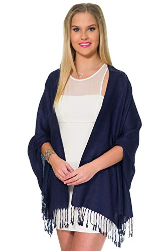 Pashmina Shawls and Wraps for Evening Dresses, Large Soft Pashminas Wedding Shawl - color: Navy Deep Blue