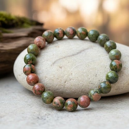 The Alchemist's Arcanum Adjustable Beaded Wrist Accessory for Men and Women, Stretch Fit Stone Bead Jewelry for Daily Wear and Gifting - color: Unakite