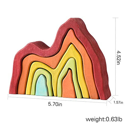 JETM·HH Wooden Rainbow Stacking Toy | House Bulding Block | Montessori Geometry Educational Stacking Game | Learning Educational Toys for Kids Baby Toddler（Volcano） - color: Volcano