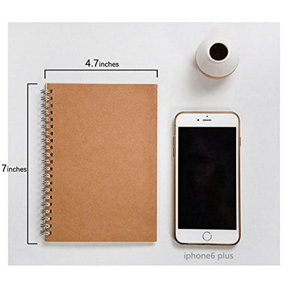Soft Cover Spiral Notebook Journal 2-Pack, Blank Sketch Book Pad, Wirebound Memo Notepads Diary Notebook Planner with Unlined Paper, 100 Pages/ 50 Sheets, 7Inchx 4.75Inch (Brown and Black)