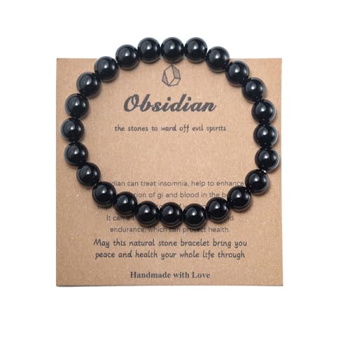 Pingyongchang Stress Relief Anxiety Yoga Bracelet,Crystal Stone Mantra Bracelets for Women Natural Beaded birthday Gifts Inspirational Bracelet for Men - color: Obsidian