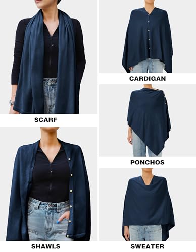 PULI Women's Versatile Knitted Shawls Scarf Poncho Sweater with Buttons Lightweight Spring Summer Fall Wraps - color: A-dark Slate Blue