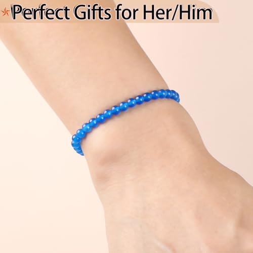 QOGIR Handmade Healing Bracelet,6mm Natural Gem Stone Bracelet rope bracelet - color: Blue Jade(Transformation and Protection), size: 4mm