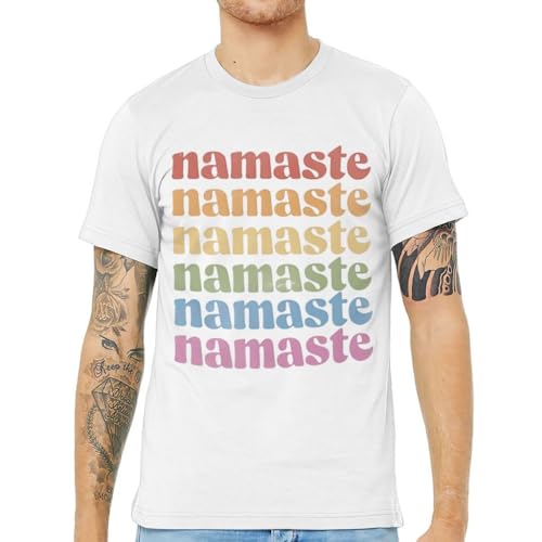 Colorful Namaste Short Sleeve T-Shirt - Gifts for Meditations Lover - Meditation Inspired Present - color: White, size: Small