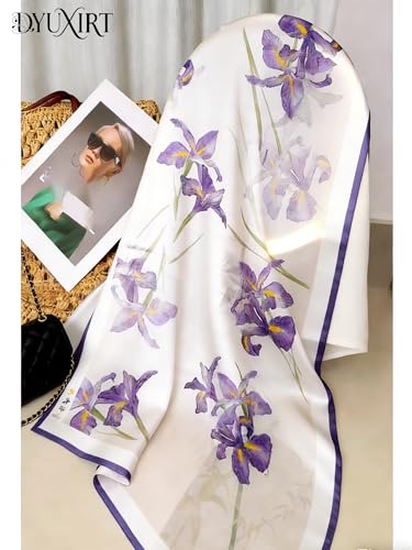 100% Mulberry Silk Oversized Women’s Sun-Shielding Shawl Formal Evening Neckwear Featherlight Airy - color: N13-violet Bloom Scarf（69" X 21"inch）
