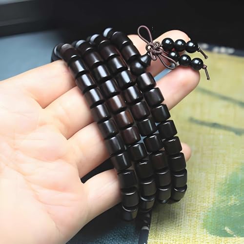 Zen Dear Unisex Natural Ebony Wood Buddhist Prayer Bead Necklace Bracelet Tibetan Prayer Mala Beaded Black - style: 08mm 108Bucket Beads