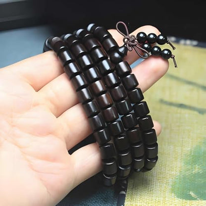 Zen Dear Unisex Natural Ebony Wood Buddhist Prayer Bead Necklace Bracelet Tibetan Prayer Mala Beaded Black - style: 08mm 108Bucket Beads