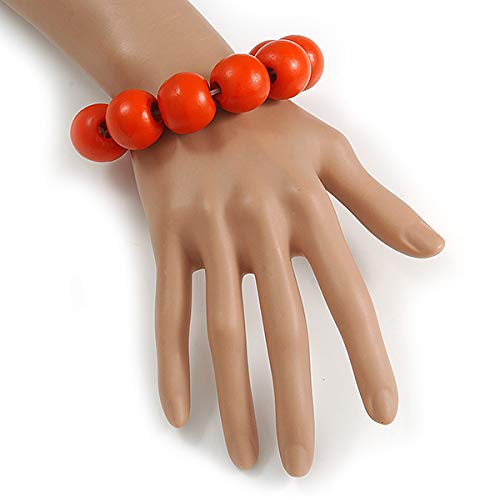 Avalaya Orange Round Bead Wood Flex Bracelet - 19cm Long