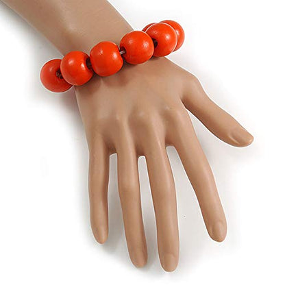 Avalaya Orange Round Bead Wood Flex Bracelet - 19cm Long