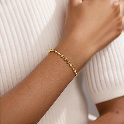 3mm Diamond Classic Tennis Bracelet for Women Dainty, Gold Jesus Cross Bracelets Trendy, 14K Gold Plated Heart/Evil Eye/Pearl/Starfish & Seashell Charm Bracelets for Women Bulk - style: Beaded-Gold