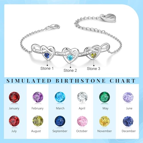 Personalized Birthstone Bracelet for Women Mom Engraved 2-6 Names Mother Bracelet with Birthstones Unique Gift for Mothers Day, Birthday, Christmas - color: 3 Names