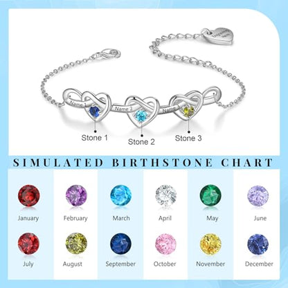 Personalized Birthstone Bracelet for Women Mom Engraved 2-6 Names Mother Bracelet with Birthstones Unique Gift for Mothers Day, Birthday, Christmas - color: 3 Names