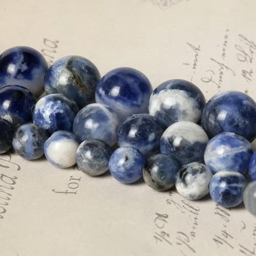 About 60pcs 6mm Natural Stone Beads White Blue Sodalite Beads Energy Crystal Power Gemstone for Jewelry Making, DIY Bracelet Necklace - color: Blue White Sodalite, size: 6mm