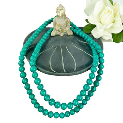 Agan Traders Authentic 108 Mala Beads Necklace – Tibetan Prayer Japamala – Meditation Necklace for Yoga Healing – Gemstone Mala Beads with Tassel for Men & Women - color: turquoise