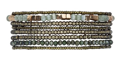 SPUNKYsoul Beaded Stretch Bracelet Set – Multi-Piece Stackable Fashion Bracelet Collection, Elastic Fit, Minimalist Boho Jewelry for Everyday Wear - style: Green Gold