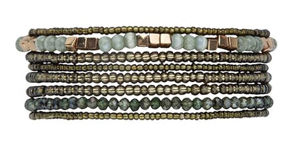 SPUNKYsoul Beaded Stretch Bracelet Set – Multi-Piece Stackable Fashion Bracelet Collection, Elastic Fit, Minimalist Boho Jewelry for Everyday Wear - style: Green Gold