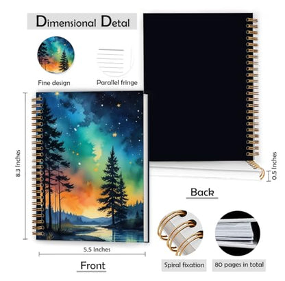 Starry Night Sky Forest Notebook, Enchanted Nature Woodland Journal, Mystical Whimsical Brook Scenery Journal, Nature Lover Gifts Hardcover Spiral Notebooks, 5.5x8.3 Inch - color: Color_1
