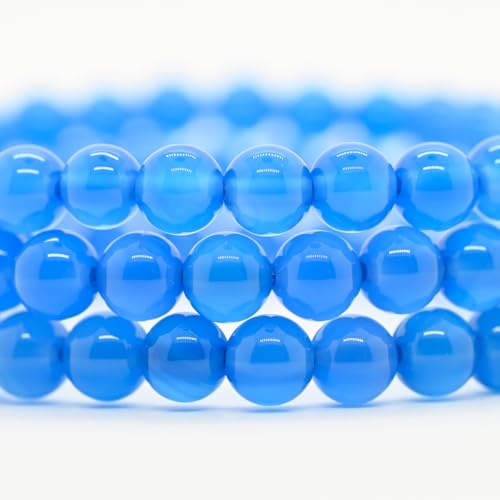 Angelstones Handmade Natural Healing Gemstone 6mm Round Beads Stretch Crystal Bracelet 7 Inch Unisex - color: Blue Agate
