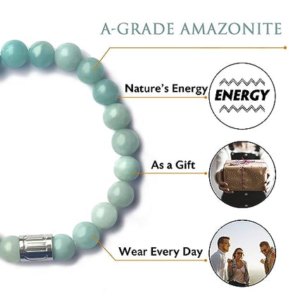 Morchic 8mm Genuine Gemstone Stretch Bracelet for Women Men Unisex, Natural Energy Crystal Stone Beads, Classic Simple Design Cuff Birthday Gift 7.5 Inch - color: Amazonite B