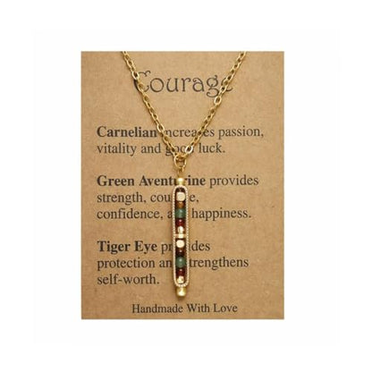 Healing Crystal Necklace for Women Men Natural Stone Beads Pendant Necklace Spiritual Anxiety Necklace Empath Protection New Beginnings Gifts Jewelry - color: Courage
