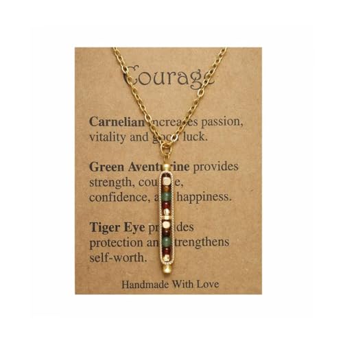 Healing Crystal Necklace for Women Men Natural Stone Beads Pendant Necklace Spiritual Anxiety Necklace Empath Protection New Beginnings Gifts Jewelry - color: Courage