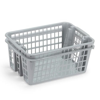 Plastic Storage Basket, 13L Bathroom Storage Organizer Bin for Laundry Closet, Pantry or Office with Built In Handles,Gray (2 Pack)
