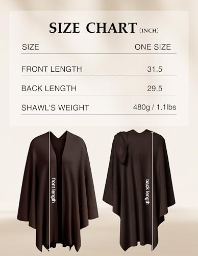 PULI Womens Large Cross Front Poncho Sweater Wrap Topper Knitted Elegant Shawls Cape for Fall Winter - color: 1-chocolate Brown